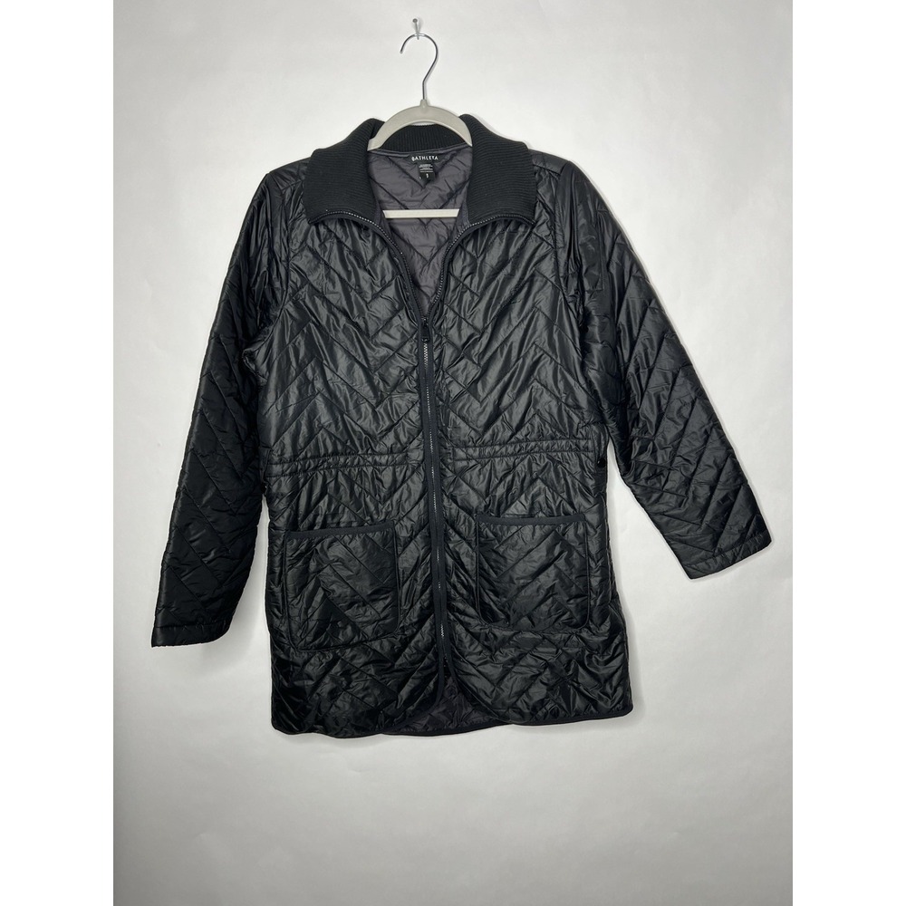 Athleta Quilted Coat Womens Small Black Mid Length Insulated Jacket Zip